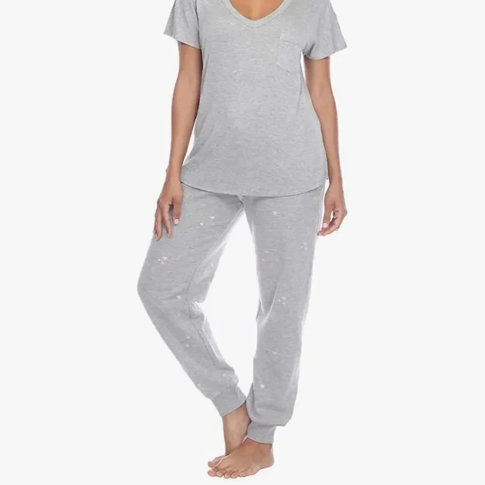 Honeydew Women’s Lounge 2-Piece Gray with Pink Hearts PJs Size Medium